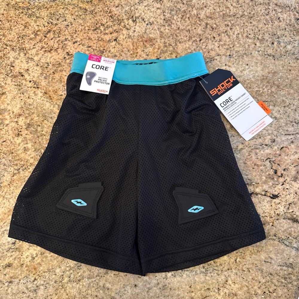 SHOCK DOCTOR Teal and Black Girls Athletic Mesh Hockey Shorts medium